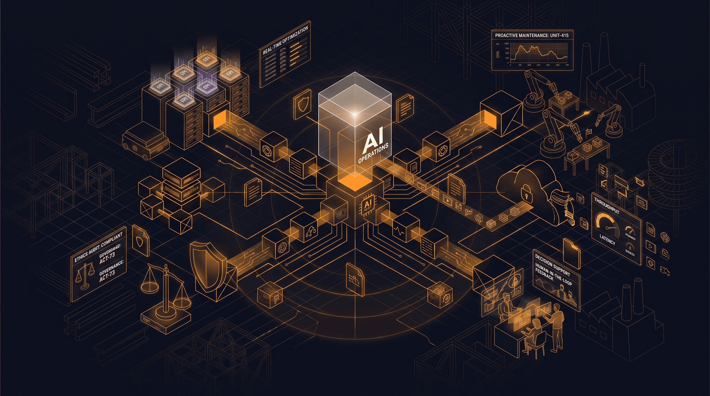 Abstract illustration of an AI agent automating business operations